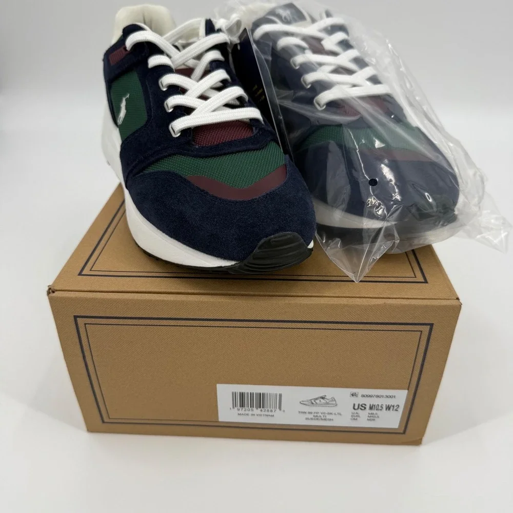 POLO RALPH LAUREN NEW 10.5 Train‎ 89 Sneakers Navy Green Suede Mesh Colorblock